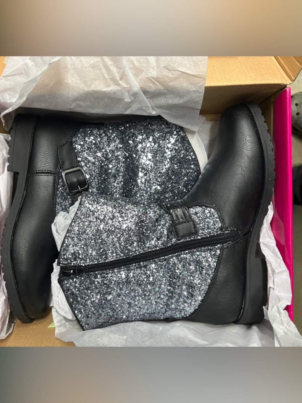 Gianna Girls Boots US 4M Black Glitter Ankle